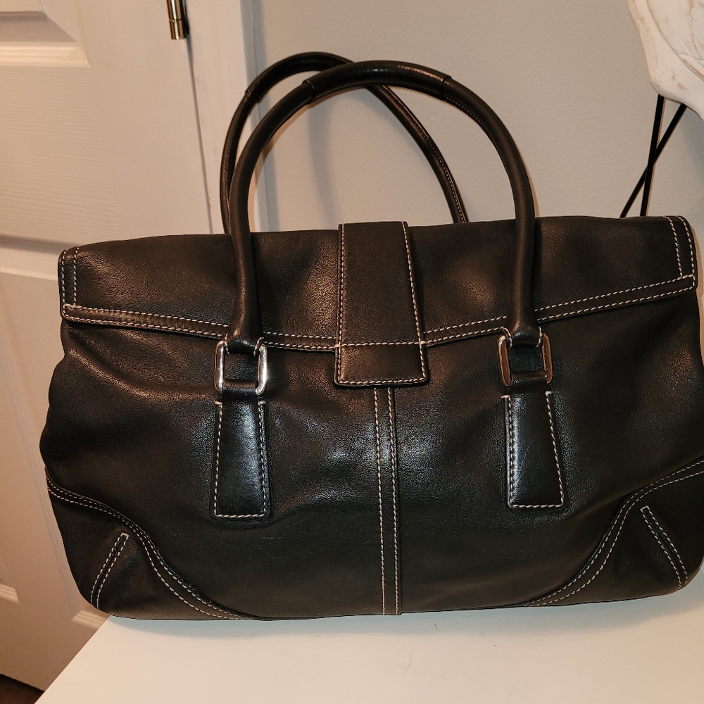 Coach Black Leather Satchel with Silver Hardware - Picture 4 of 16